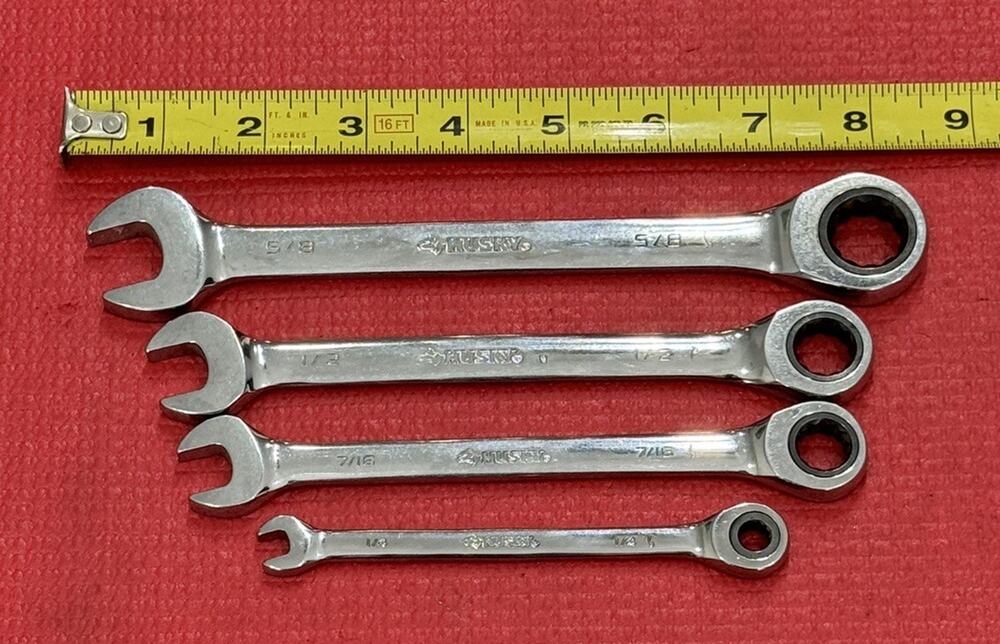 Vintage Husky Tools 4 PC SAE Ratcheting Combination Wrench Set 12PT